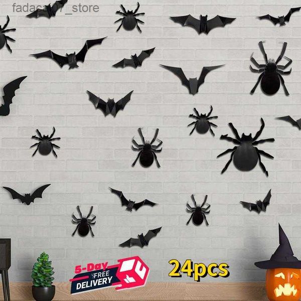 Outros suprimentos para festas de eventos 30pcs Halloween DIY Fall Maple Leaf Garland Adesivo 3D Black Bat Spider Vine Adesivos de parede Horror Decorações de festa de Halloween Q230919