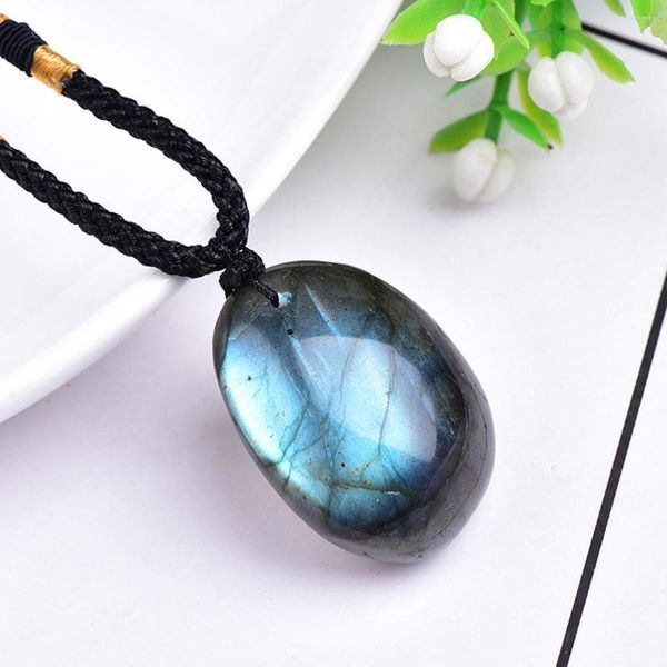 Colares Pingente 1 pc Vintage Irregular Pedras Naturais Labradorite Colar Energia Cura Para Homens Feminino Amuleto Jóias