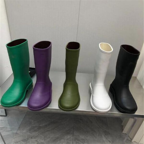 Botas de chuva femininas botas de borracha inverno à prova dwaterproof água designer luxo joelho bota alta caoutchouc preto salto grosso sola tornozelo tamanho 35-40