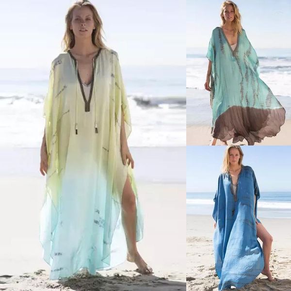 Damenbadebekleidung 2023 Frühling Sommer Strandbluse Chiffon Gedruckt Lose Robe Urlaub Rock Bikini Sonnenschutz Hemd Badeanzug Frau Top