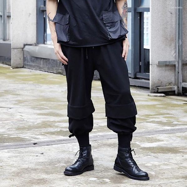 Pantaloni da uomo a gamba larga Primavera e autunno Personalità Splicing Tooling Stile Vitalità Gioventù Tempo libero Pantaloni a nove punti di grandi dimensioni