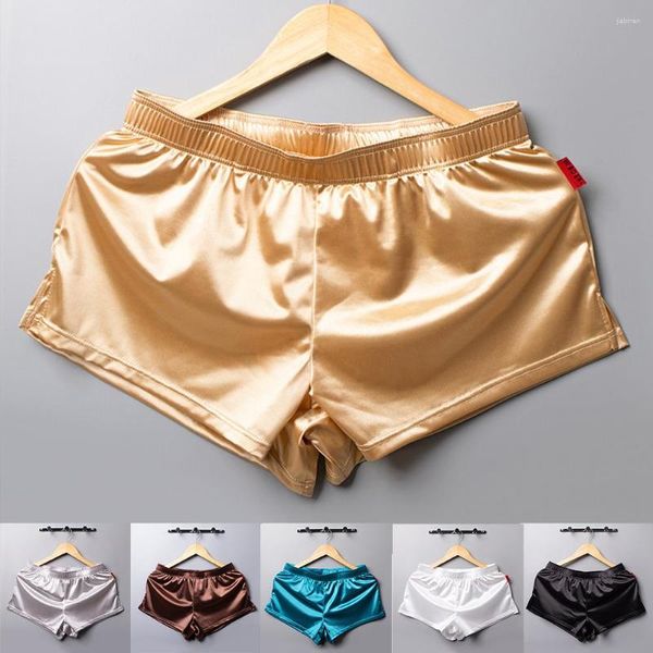 Cuecas sexy homens shorts de seda gelo homem cuecas sleepwear roupa interior homewear masculino gay pênis solto macio suave sólido