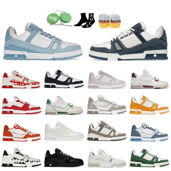 OG Original Mulheres Mens Designer Sapatos Casuais Monogramas Denim Azul Designers Treinadores Flores Rosa Virgil Em Relevo Abloh Branco Plataforma Preta Sapatilhas De Couro De Bezerro