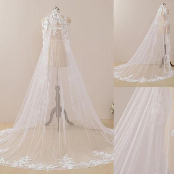 Veli da sposa Applicazioni in pizzo Bordo Velo da sposa Bianco Cappella Lunghezza Singolo strato Po Studio Modello Illusion Accessori