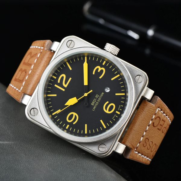 Top Luxury Brand Designer Uhren mechanische Armbanduhren Herren Business Leisure Watch Bell Brown Leder Uhr Black Ross Gummi Uhren Square Handgelenk 738