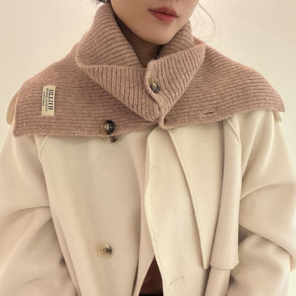 Женский вязаный шерстяной нагрудник на пуговицах, пуловер с высоким искусственным воротником, корейский теплый защитный чехол для шеи с рукавами и разрезом на шее, шарф, пальто, шаль