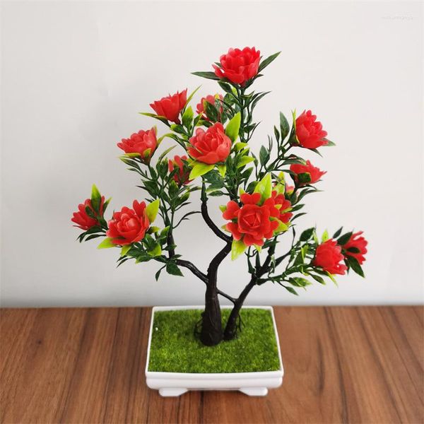 Flores decorativas 1 peça mini enfeites de mesa plantas falsas decoração de casa flor artificial bonsai simulação rosa em vaso