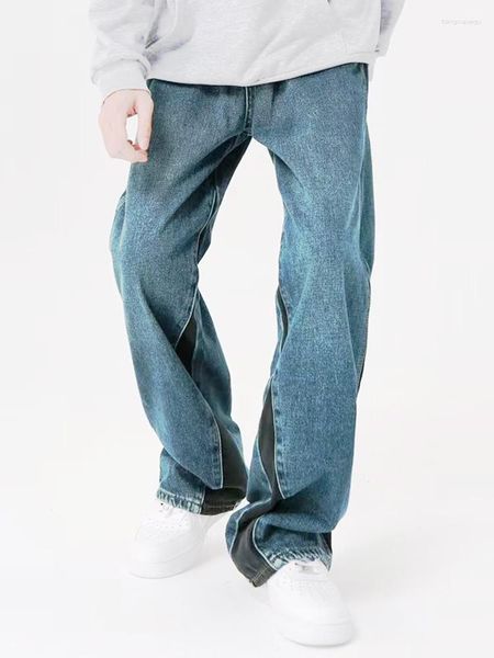 Erkek Kotları Sonbahar Y2K Retro High Street Niş Tasarım Genç ve Erkekler İçin Geniş Bacaklı Marka Marka Kontrast Renk Gevşek Pantolon