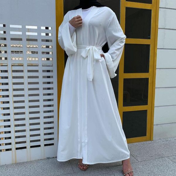 Roupas étnicas Dubai Abaya Turquia Kimono Cardigan Moda Muçulmana Vestido Longo Abayas para Mulheres Robe Branco Outwear Islâmico