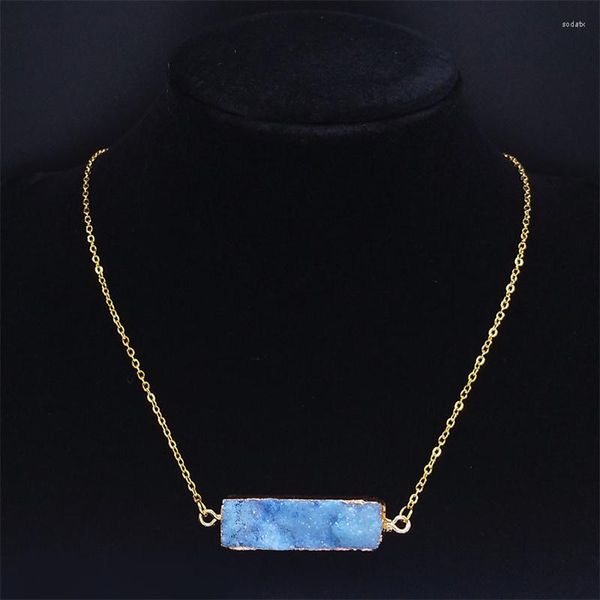 Ожерелья с подвесками в стиле бохо, синий натуральный кристалл, минералы, драгоценный камень, ожерелье, женское ожерелье золотого цвета из нержавеющей стали, целебные украшения NB716S0