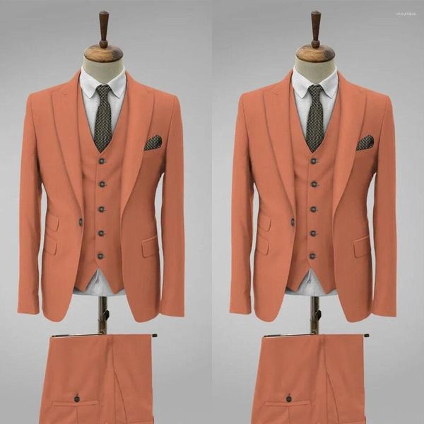 Erkekler Takım Portakal Varış Terzikli 3 Parçası Bir Düğme Blazer Yelek Pantolon İş İş Giyim Formal Nedensel Günlük Parti Özel