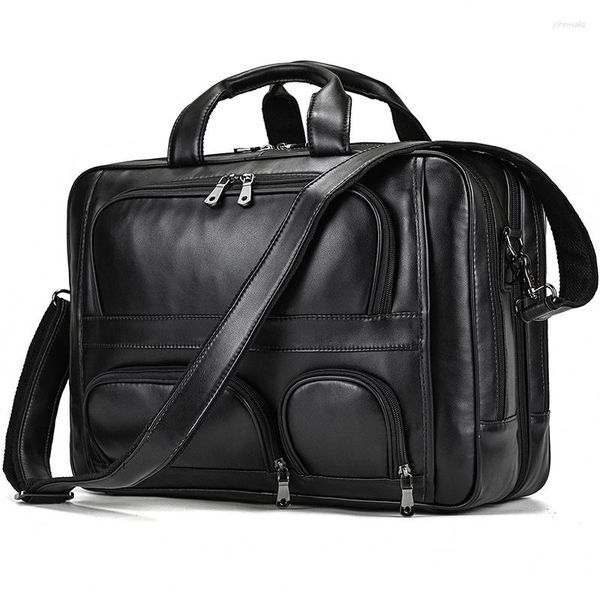 Aktentaschen Doppelreißverschluss 17,3 Zoll Laptop Aktentasche Tasche Echtes Leder Business Computer Für Männer Männliche Handtasche mit mehreren Taschen