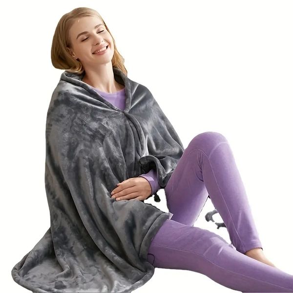 Наружное одеяло с электрическим подогревом, утепленный плащ из кораллового флиса, накидка-шаль, зарядка от USB, одеяло с подогревом, теплое холодостойкое одеяло
