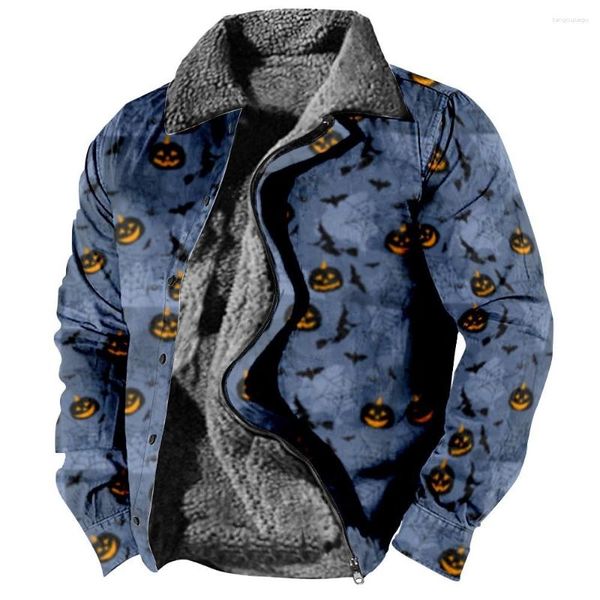 Felpe con cappuccio da uomo Giacca da uomo Cardigan Halloween Jack A Lantern Festival Fantasma stampato Spessore per la casa Abbigliamento in pile Casual Streetwear Abbigliamento da donna