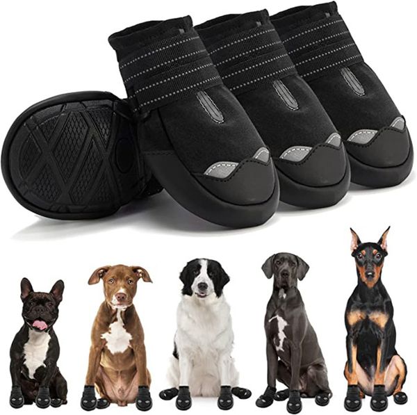 YUEXUAN Sapatos de designer para cães Botas impermeáveis para cães com sola antiderrapante resistente e reflexiva e sapatos para cães ao ar livre à prova de derrapagem para cães pequenos, médios e grandes 4 unidades, 8 tamanhos, 5 cores