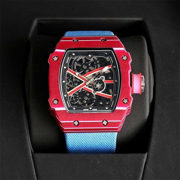 Luxo richarmilles relógio de fibra brilho luxo mecânico carbono moda oco RM67-02 borracha banda automática