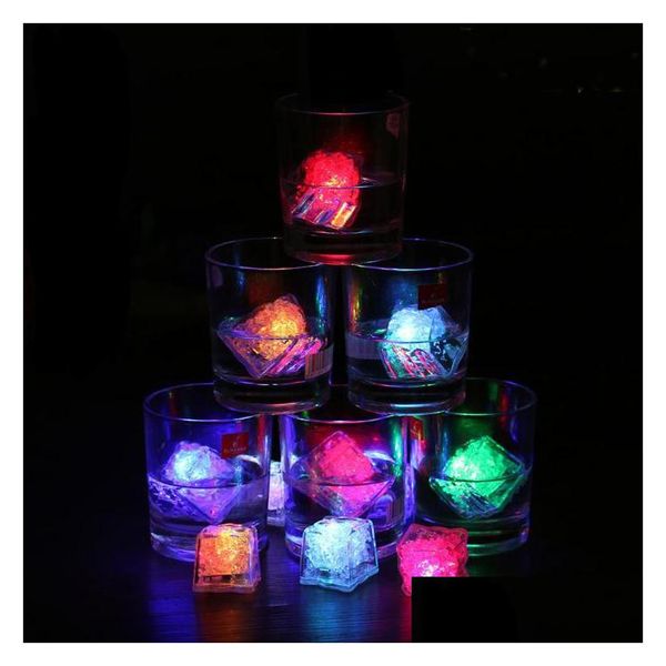 Украшение вечеринки Rgb Cube Lights Ice Decor Cubes Вспышка Датчик жидкости Погружной светодиодный бар с подсветкой для клуба Башня шампанского Drop Dhnzj