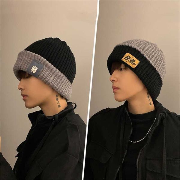 2 lados vestindo homens moda inverno malha gorros pulôver boné chapéu grosso windptoof quente algodão elástico ao ar livre ciclismo bonés 230920