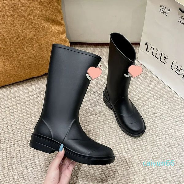 Marca de dedo do pé quadrado botas de chuva femininas salto grosso sola grossa botas de borracha feminina