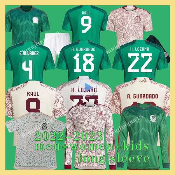 23 24 Maglie da calcio a casa via Mexicoo Long Sleeve 2023 Raul Chicharito Lozano Dos Santos O.Pineda Shirt calcistico Kit Kit Women Men Sets Set Fan Football Jersey