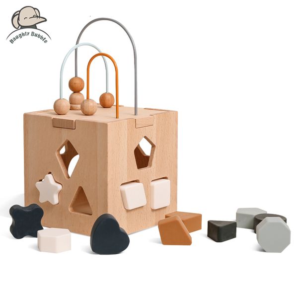 Intelligenzspielzeug Holzkiste Spielzeug Silikon Geometrische Form Blöcke Form passendes Spielzeug für Kleinkind Baby Montessori Puzzle Bildung Stapelspiel 230919