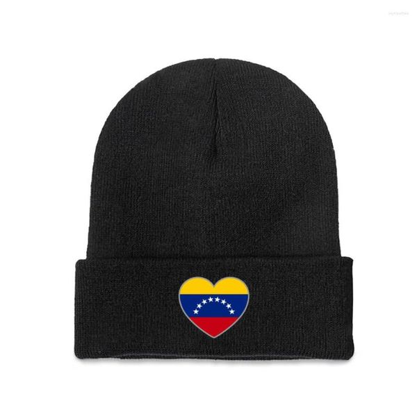 Berets Venezuela Bandeira Coração Top Imprimir Homens Mulheres Unisex Chapéu De Malha Inverno Outono Beanie Cap Bonnet Quente para Presente