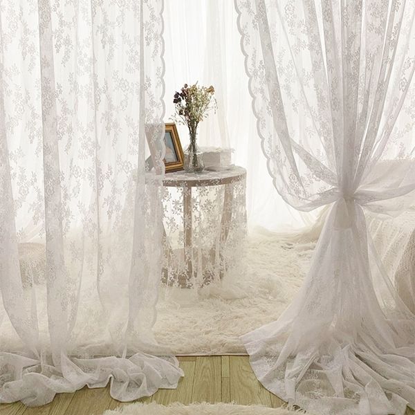 Tenda Francese Voile di pizzo bianco Trattamenti per finestre per soggiorno Camera da letto Tende per porte Tende floreali in tulle per schermo 230919