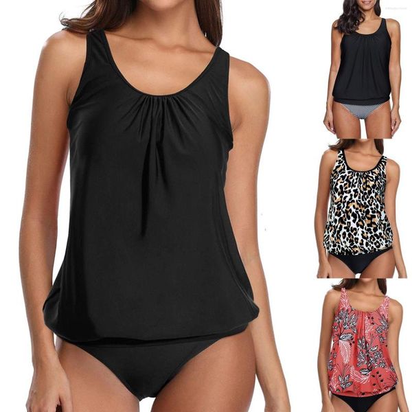 Conjunto de maiô tankini feminino, roupa de banho de dois tamanhos com tiras nas costas, peça grande estampada, roupa de banho feminina tankinis