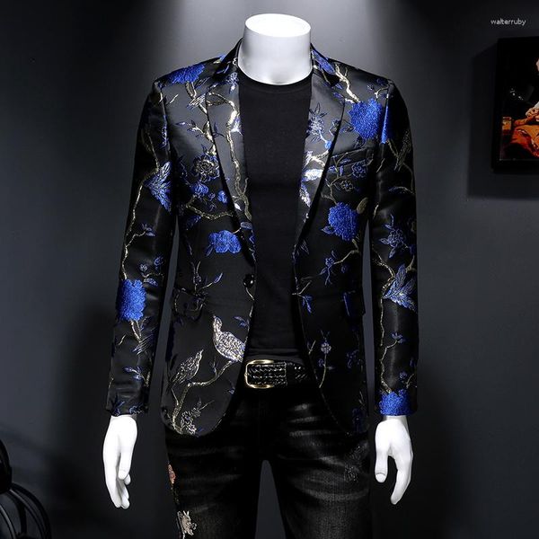 Abiti da uomo Vintage Jacquard Blazer Uomo 2023 Fiore Slim Fit Blazer Jacket Hommes Wedding Club Party Dress Cantanti Costumi