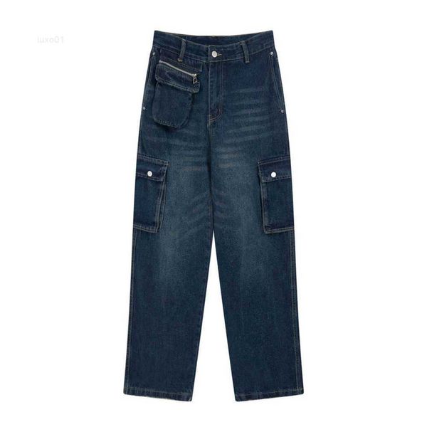 Nuovi jeans firmati da uomo Chaopai in jeans larghi lavati con cerniera blu scuro a tubo dritto