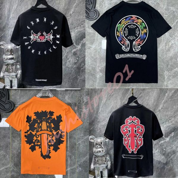 Classici Magliette da uomo Cuore Alta qualità Marchio Girocollo Chromes Maniche corte Tops T-shirt Casal Horseshoe Sanskrit Cross Stampa Chromees Hearts