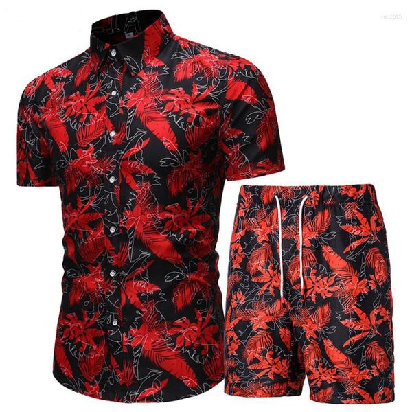 Tracksuits masculinos 2023 verão conjunto homens shorts floral camisa e praia desgaste roupas de férias roupa de vocação masculino dois pedaços