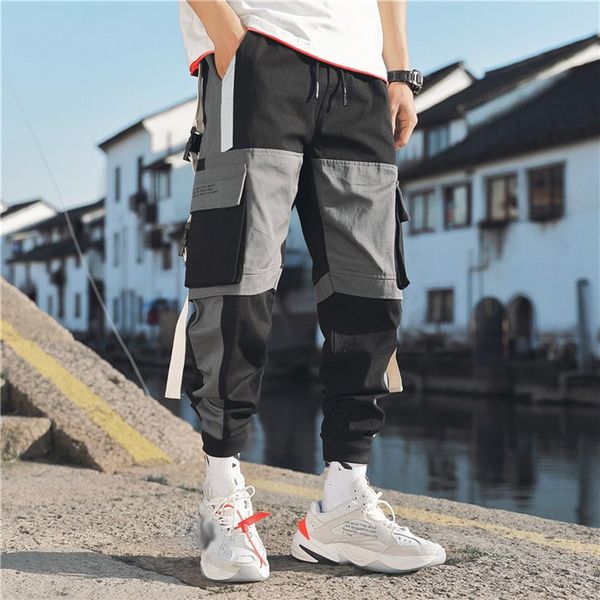 Calça harem cargo masculina, calça de corrida com vários bolsos, estilo hip hop, casual, para corrida, moda harajuku248j