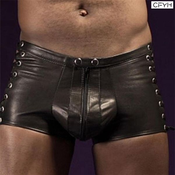 Biancheria intima da uomo Boxer in pelle verniciata Pantaloncini intimi Mutande con O-Ring Boxer maschile sexy leopardato Intimo uomo Boxer 3XLMX190904227m