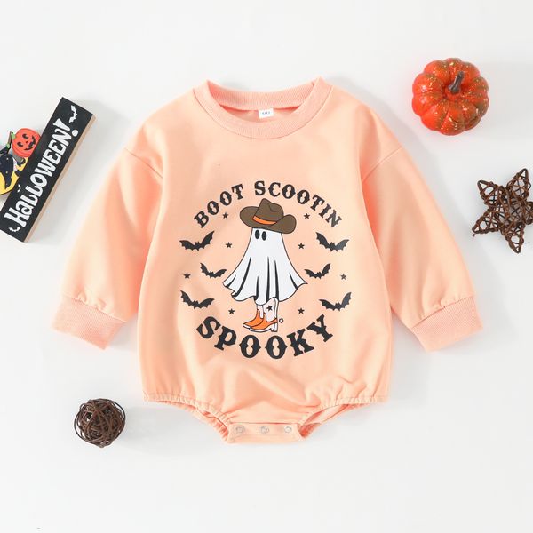 Pagliaccetti ma baby 018M Halloween Born Infant Baby Girl Manica lunga Lettera Fantasma Pipistrello Stampa Tuta Costumi D05 230919