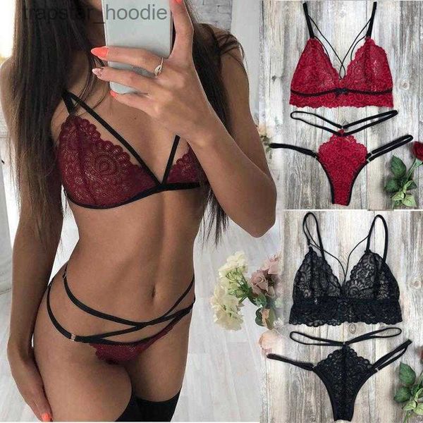 Set di reggiseni Set di reggiseni Set di lingerie sexy Esotico Plus Size Femme Lace Lenceria Abito erotico Porno String Babydoll Costumi Intimo per le donne L230919