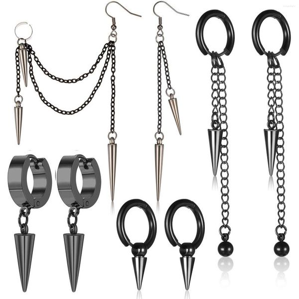 Dangle Küpeler 1-4 Çift Siyah Punk Gotik Serin Kaya Damla Çember Piercing Uzun püskül zincir kulak manşet erkekler için Set