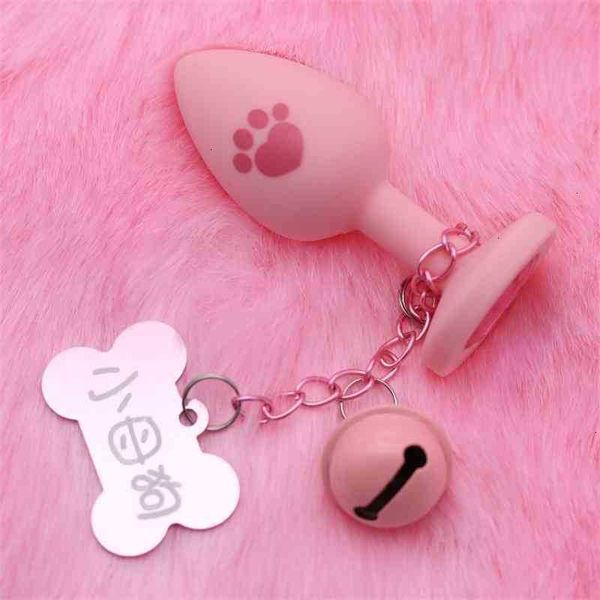 Adulto massageador customizável gato perna padrão anal plug tag sino pode pendurar letras em inglês quintal silicone bunda sextoy para casal