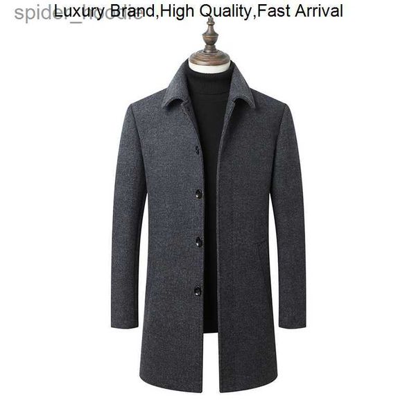Misturas de lã masculina 2023 primavera en ervilha casaco outono longo jaqueta homem cashmere mistura de lã casaco ao ar livre l230919