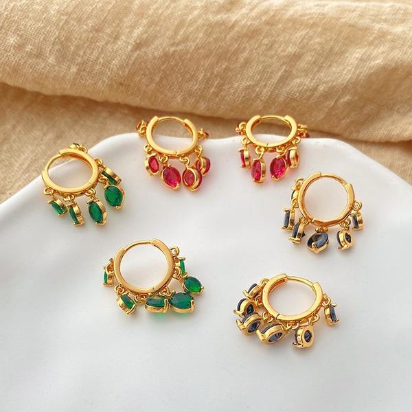 Brincos de argola minar atacado multicolorido cz zircônia cúbica borla 18k brinco de latão banhado a ouro real para mulheres joias de festa