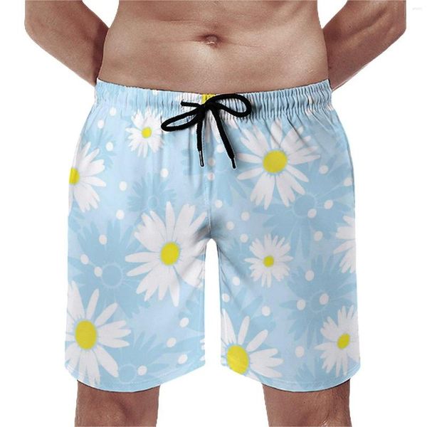 Мужские шорты с белыми ромашками и цветами, милые гавайские пляжные мужские шорты, спортивные быстросохнущие плавки для серфинга, подарок на день рождения