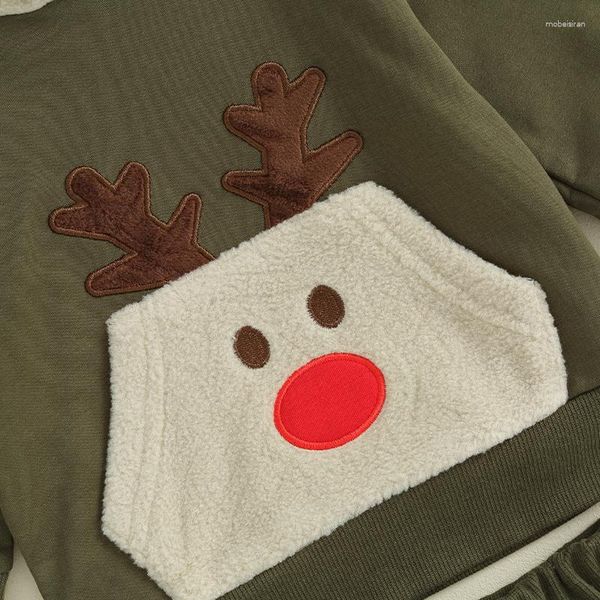 Conjuntos de roupas da criança menino menina roupas de natal veados impressão manga longa bolso hoodies pulôver cintura elástica calças 2 pçs roupa quente