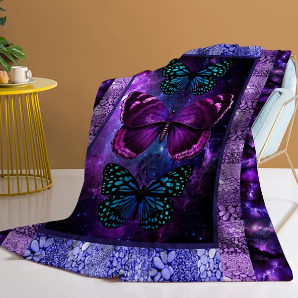 Coperte Coperta a farfalla Design viola e blu per bambini Adulti Accogliente divano divano letto Soggiorno 230919