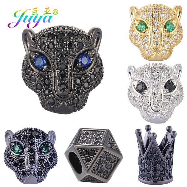 Encantos Juya DIY Leão Pantera Tigre Leopardo Cabeça Beads AAA Zircon Cobre Animal Charm Beads Para Pedras Naturais Beadwork Jóias Fazendo 230919