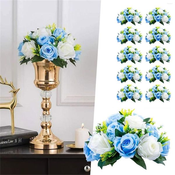 Fiori decorativi 10 pezzi Baby Blue Road Flower Tavolo principale Simulazione Palla di seta Decorazione per auto per matrimoni