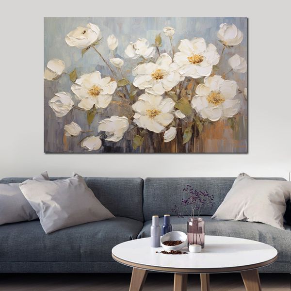 Rosas brancas flores pintura a óleo imagem impressa em tela cartaz presente para nova decoração de parede de casa
