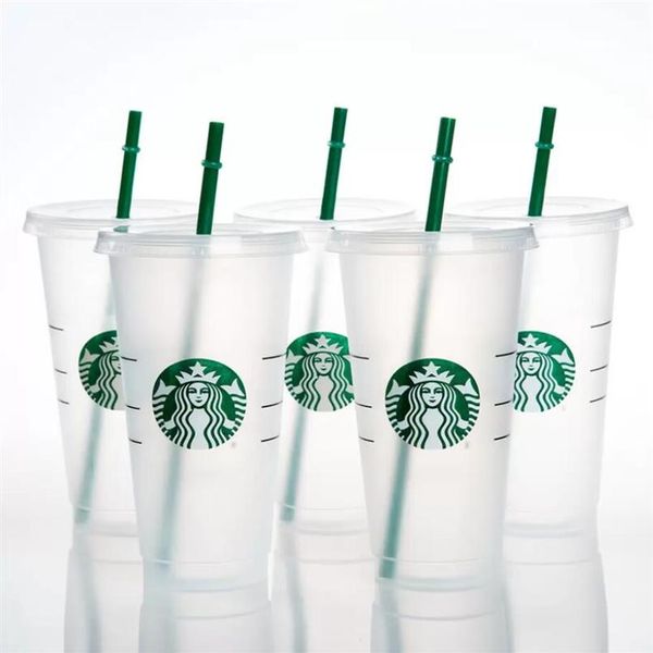 Starbucks-Becher, 24 Unzen, 710 ml, wiederverwendbar, schwarz, Trinkbecher mit flachem Boden, säulenförmiger Deckel, Strohhalm, FY4448 0626204W