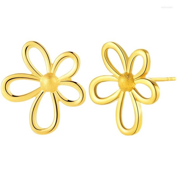 Brincos Chegada 24K Ouro Amarelo Feminino 999 Flor Grande