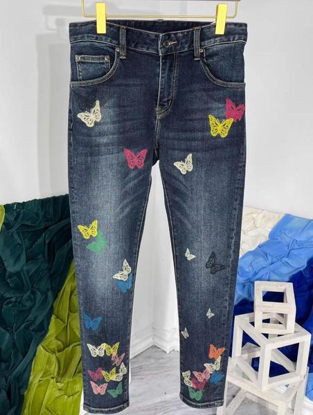 Jeans da uomo 2023 Designer di pantaloni con stampa farfalla in cotone di marca di arrivo per uomo