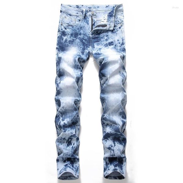 Jeans masculinos moda azul plissado velho denim nostálgico polido calças brancas plus size calças 2023 estiramento